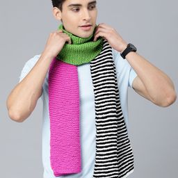 Magic Needles Men Pink & Green Colourblocked Handmade Mufflers-image-98