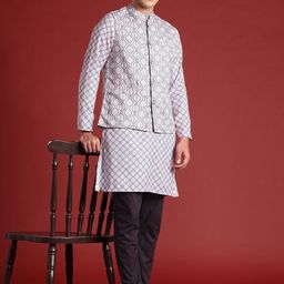 anouk Geometric Printed Kurta with Trousers And Nehru Jacket Set image 1