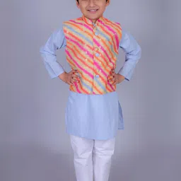 FabJunior Boys Blue Pure Cotton Kurta Sets-picture-1