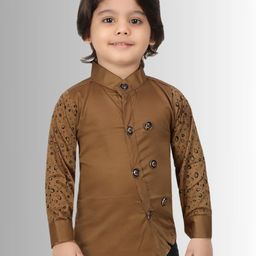 BAESD Boys Classic Fit Band Collar Solid Cotton Casual Shirt-image-75