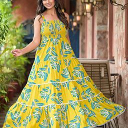 AKS Couture Women Floral Printed Shoulder Straps Tiered Maxi Dress-image-42