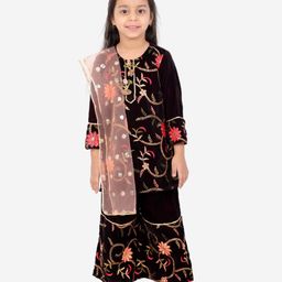 Little Bansi Full Sleeves Floral Embroidery Lining Kurta Palazzo With Dupatta - Violet-picture-6