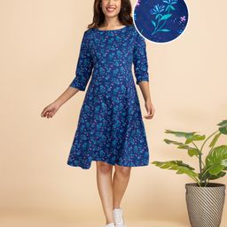 Bella Mama Three Fourth Sleeves Maternity Dress Floral Print - Navy Blue-image-37