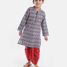 Babyhug Full Sleeves Printed Kurta & Dhoti - Grey-image-32