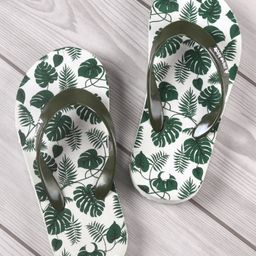 Pine Kids Flip Flops Leaves Print- Olive White-image-40