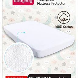 Babyhug Waterproof 100% Terry Cotton Breathable Fitted Mattress Protector Cover- White-image-13