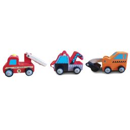 Funwood Games Multicolored Wooden Fire Brigade JCB Truck Towing Truck Pull Push Along Toy Car Vehicle for Kids Set of 3 - Multicolour-29
