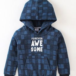 Simply Jacquard Full Sleeves Hoodie Checkered - Blue-image-71