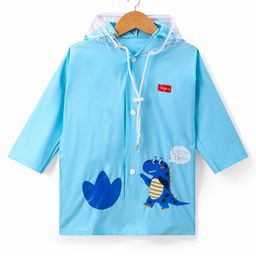Babyhug Below Knee Length Full Sleeves Raincoat Little Dino Print - Ice Blue-image-31