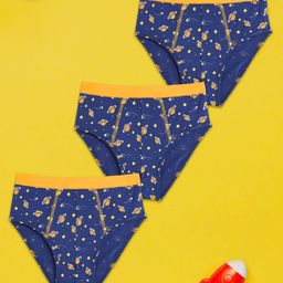 XY Life Pack Of 3 Space Theme Printed Briefs - Blue-21