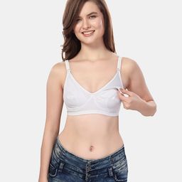 Fabme Cotton Sleeveless Solid Non Padded Maternity Nursing Bra - Padded White-image-42