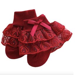 Flaunt Chic Cotton Lace & Bow Net Detailed Socks  - Maroon-image-61