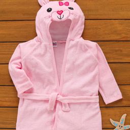 Ben Benny Terry Cotton Hooded Full Sleeves Bath Robe With Bunny Applique - Pink-image-39