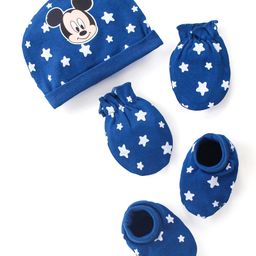 Babyhug Disney  Caps Mittens & Booties Set With Mickey Mouse Graphic - Blue-image-18