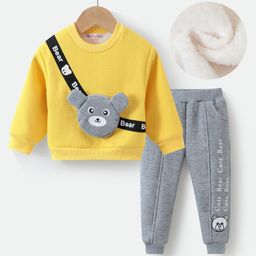 Kookie Kids Full Sleeves Winter Wear Suit With Bear Applique - Yellow-image-41