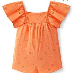 Babyoye Cotton Knit Half Sleeves Embroidered Schiffli Jumpsuits -Orange-image-84