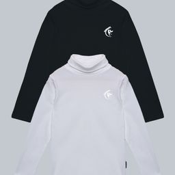 Kiddopanti Pack Of 2 Cotton Full Sleeves Brand Logo Printed High Neck Tees - Black & White-image-54