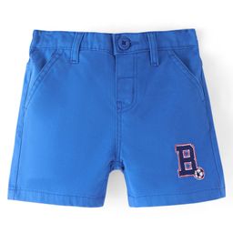 Babyhug Twill Woven Mid Thigh Stretchable Text Embroidered Solid Color Shorts - Blue-image-59