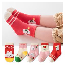 MOMISY Pair of 5 Strawberry & Rabbit Face Printed Socks - Multicolor-image-74