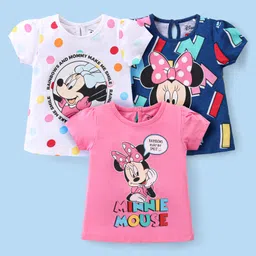 Babyhug Disney Single Jersey Knit Half Sleeve T-Shirts With Minnie Mouse Graphics Pack of 3 - Pink White & Navy Blue-picture-2