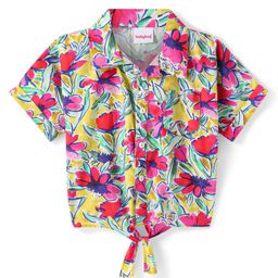 Babyhug Rayon Woven Half Sleeves Knotted Top With Floral Print - Dark Pink-image-8