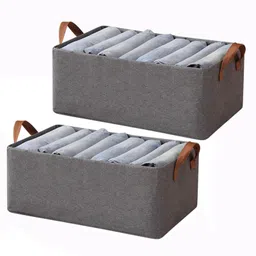 House of Quirk Durable Linen Closet Over The Door Shoe Organizers And Foldable Storage Baskets, Rectangle Storage Boxes For Pants, Shirt, Bra Panty, Socks Dark Grey- Pack Of 2-picture-14