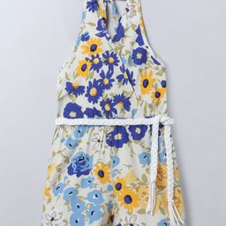 Taffykids Moss Crepe Sleeveless Floral Printed Jumpsuit With Belt - Multi Colour-image-80