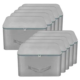 Storite 10 Pack Nylon Wardrobe Bag Underbed Moisture Proof Cloth Storage Organizer, Storage box for Clothes Saree Bags with Zippered Closure & Handle (Grey, 37x35x23 cm) Square-picture-43