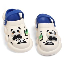 KIDLINGSS Baby Panda Applique Detailed Perforated Slingback Clogs - White & Blue-image-7