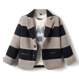 Dapper Dudes Full Sleeves Striped Blazer With Typography Printed Tee - Navy Blue-image-11