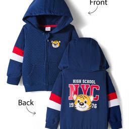 Babyhug Cotton Knit Full Sleeves Hooded Sweatjacket With Front & Back Lion Graphics & Kangaroo Pockets - Navy Blue-picture-36