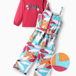 Ollington St. Cotton Full Sleeves Top & Printed Knit Dungaree With Belt - Pink & Multicolor-picture-38