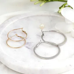 Adwitiya Collection Set of 2 Gold-Plated Circular Shape Hoop Earrings-image-13