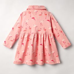 CUCUMBER Interlock Knit Full Sleeves Front Open Frock With Flamingo Print - Pink image 2