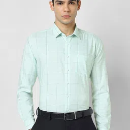 Van Heusen Men Slim Fit Windowpane Checked Spread Collar Formal Shirt-picture-20