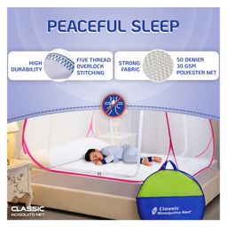 classic mosquito nets Classic Mosquito Net for Double Bed King Size Foldable Machardani with 30 Pair of Stars - Pink image 4