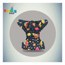 Chinmay Kids Cloth Diaper Cute Prints Freesize Reusable Washable Adjustable Snap Buttons Cloth Diaper For Babies With Wet Free Insert Pads Leak Proof & Dry Feel Pack of 2 - Dark Blue & Grey image 5