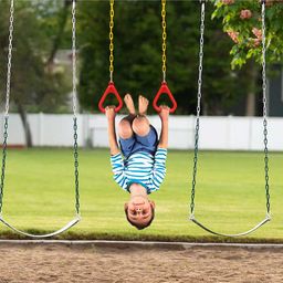 Hop N Play Triangular Gymnastic Pull Up Rings Set for Children with 1 Meter Plastic Coated Chains - Red image 5