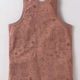 Zero Sinker Knit Sleeveless Set of Vests with Animal & Robot Print Pack of 3 - Teal Beige & Rust image 5