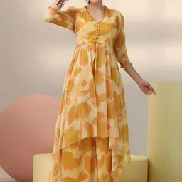 Libas Beige Floral Printed V-Neck Tunic with Palazzo-image-87