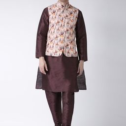 Hangup Men Brown Solid Kurta with Pyjamas-picture-34