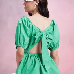 DressBerry Square Neck Pleated Bow Detail Styled Back Top-image-70