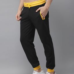 HERE&NOW Men Black & Yellow Solid Joggers-image-91