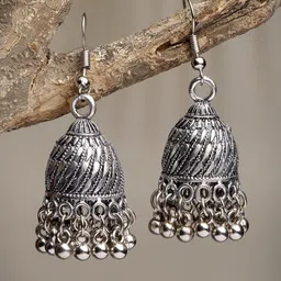 Anouk German Silver Plated Oxidised Dome Shaped Jhumkas-image-66