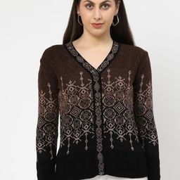 Kalt Women Self Design Cable Knit V-Neck Cardigan-image-81