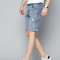 Mast & Harbour Men Blue Mildly Distressed Light Fade Shorts-image-92
