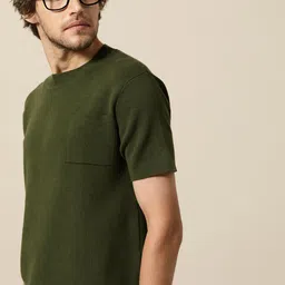 Mr Bowerbird Men Olive Green Solid T-shirt-image-29