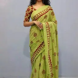 JALTHER Ethnic Motifs Pure Cotton Block Print Saree-36