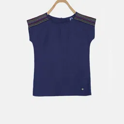 Blue Giraffe Girls Navy Blue Striped Pure Cotton Top-image-70