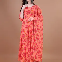 Femvy Women Floral Printed Festive Cotton Anarkali Kurtas-57